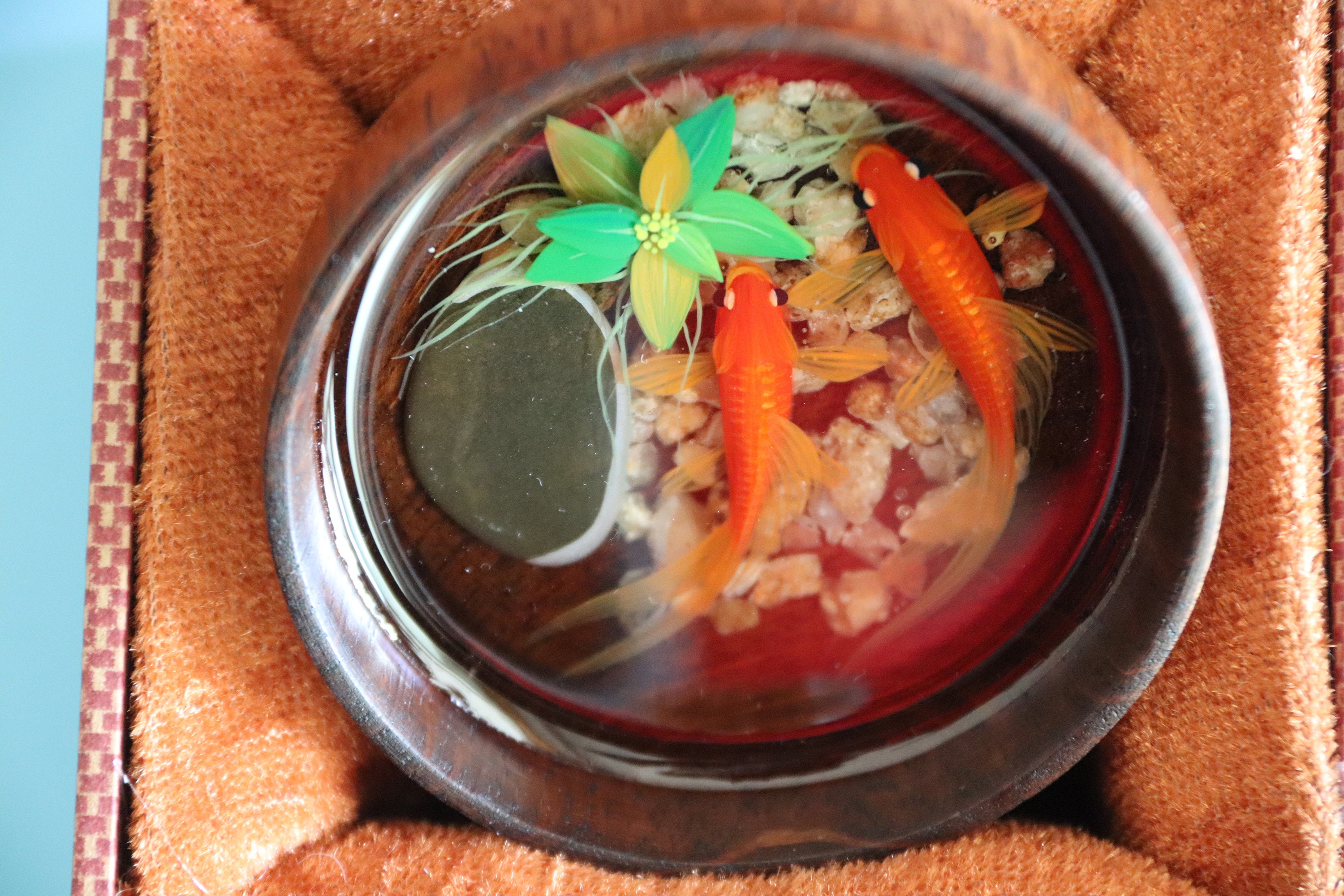 Goldfish koi fish A pair of Koi in Wooden Bowl 3D resin Etsy
