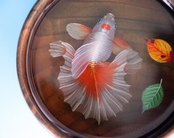 樹脂絵画 フィネオン金魚、3D樹脂絵画、絵画アート、コレクション