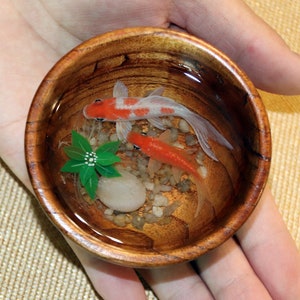 Painting - A pair  of Koi in Wooden Bowl- layer painting - resin painting - Painting Art, Collection Art, Art Decoration, painting gift