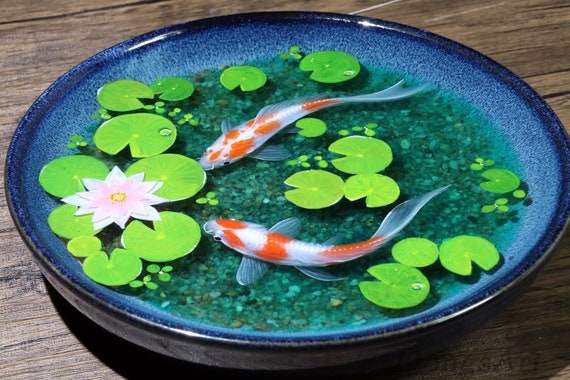 8'' 3D 樹脂絵画 蓮の水槽、3D 樹脂絵画、金魚水槽、エポキシ