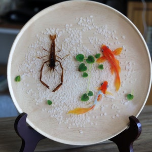 3D Resin Painting of a Pair of Koi in a Wooden Plate, Koi art , goldfish art, Collection Art, Art Decoration, resin craft, special gift