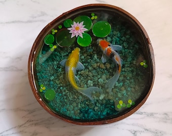 5'' Coconut shell miniature aquarium, Resin Painting,3D layer painting, goldfish Aquarium, epoxy resin crafts, Art Decoration