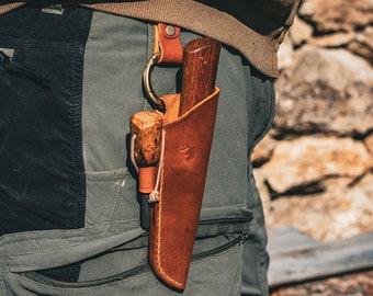 Leather Bushcraft Knife Sheath: Firesteel Loop & Dangler