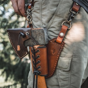 Bushcraft Leather Axe Holster with Shoulder Strap