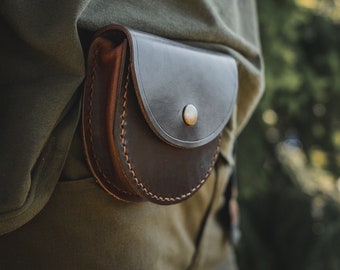 Round Bushcraft Leather Belt Bag for Tin Kits - Tin Included