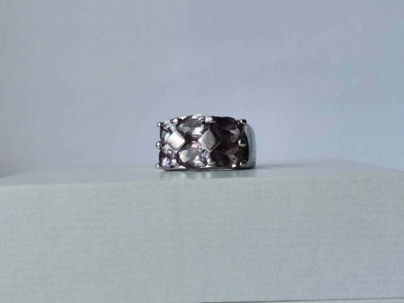 Silver Ring Faceted Amethyst Multistone