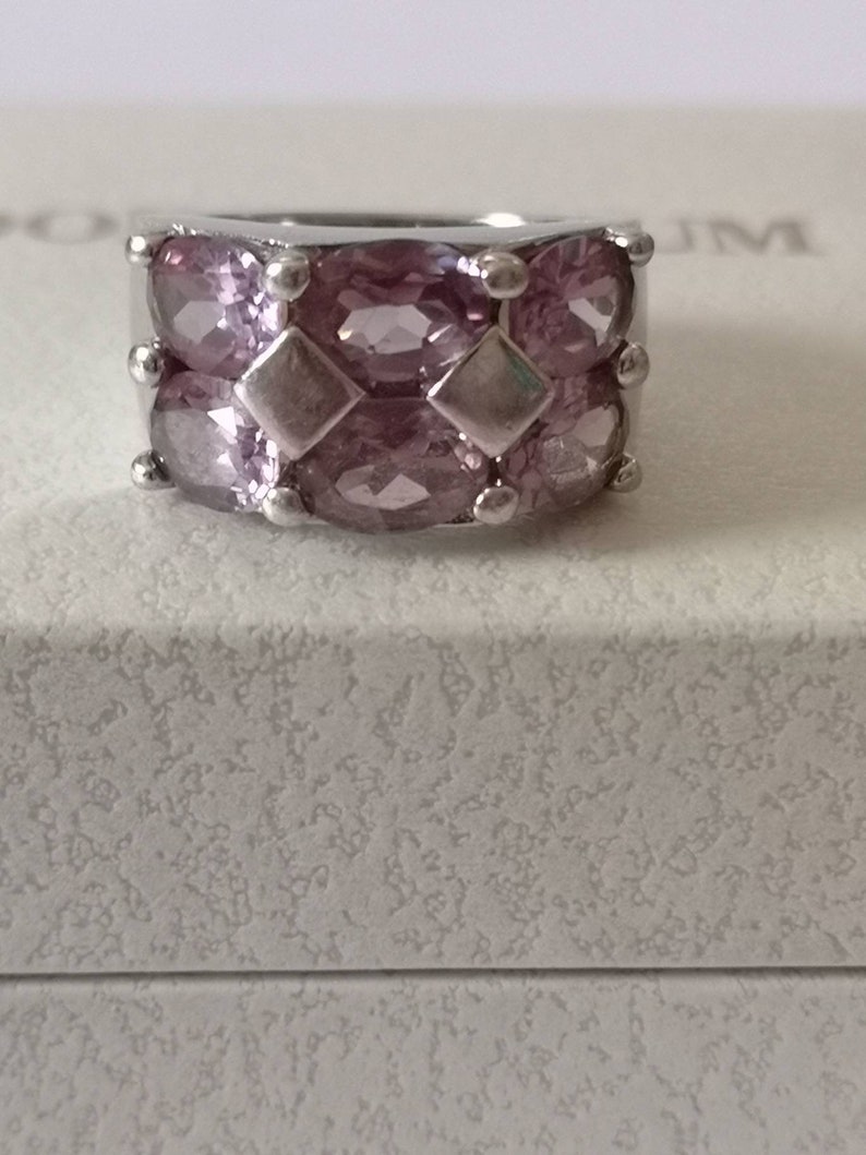 Silver Ring Faceted Amethyst Multistone