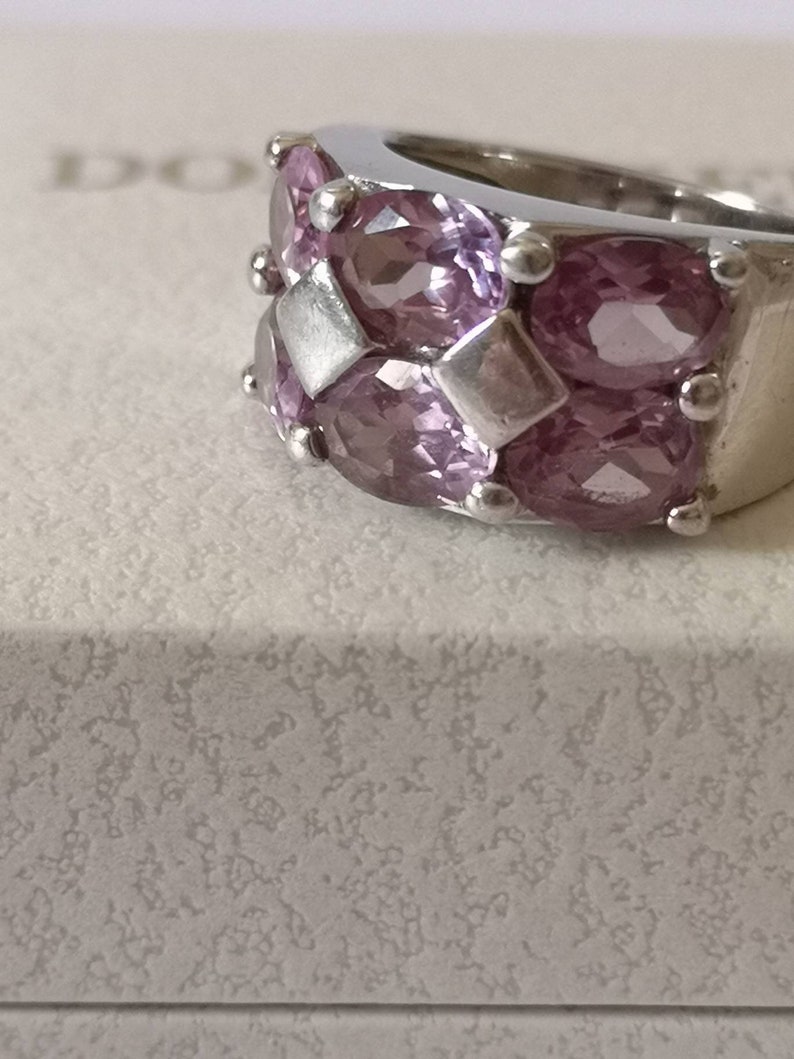 Silver Ring Faceted Amethyst Multistone