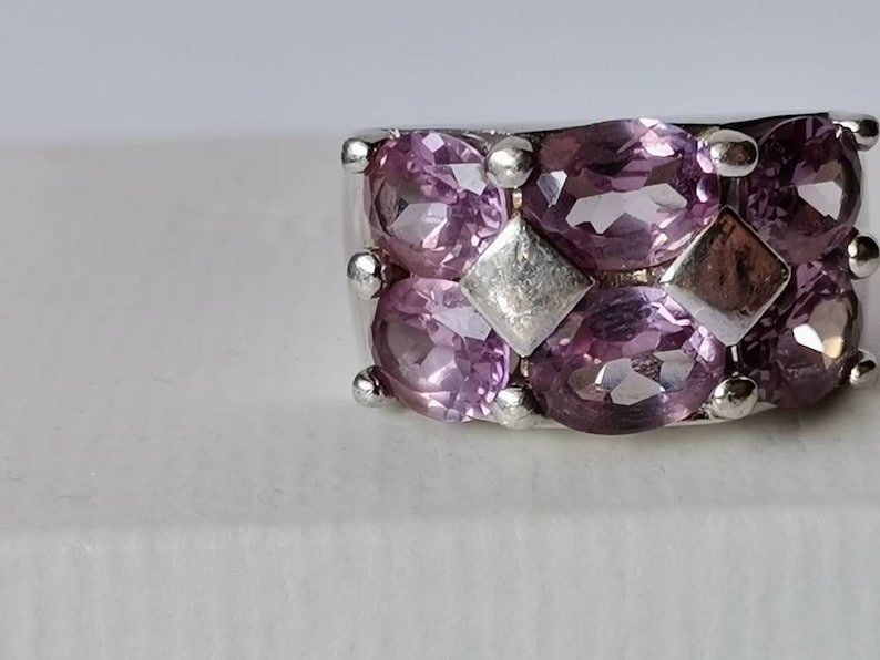 Silver Ring Faceted Amethyst Multistone