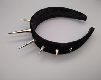 Diadema con púas de terciopelo negro aplastado - Corona gótica