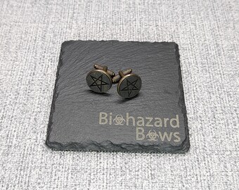 Gemelos de bronce con pentagrama: accesorios para ocasiones especiales, bodas y ceremonias de matrimonio.