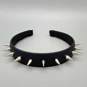 Jaylah - Silver Spike Headband: Faux Leather Spiked Crown, Special Occasion Wear