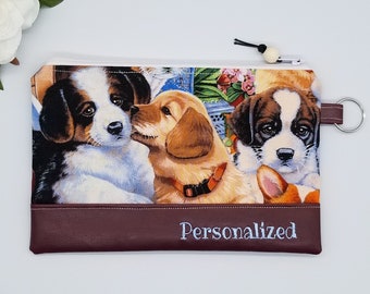 Personalized Dog Zipper Bag, Puppy Zipper Pouch, Cosmetic Bag, 5x8 inch and 6x9 Inch, Made in Texas USA