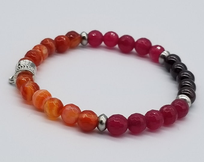 Amber Color Bracelet, 6 mm Agate and Garnet Bead