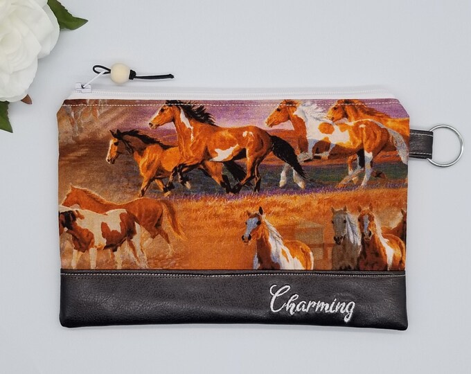Cowboy Horse in Field Zipper Pouch