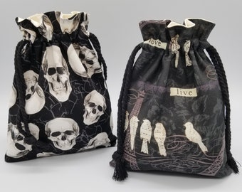 Skull and love Bird Drawstring Bag