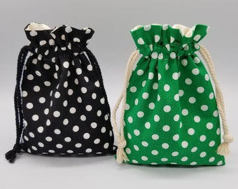 Black, Green Polka Dot Drawstring Bag