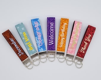 Personalized Wristlet fabric and leather Keychain