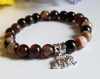 Dark Coffee Agate Bracelet, 8 mm Bead