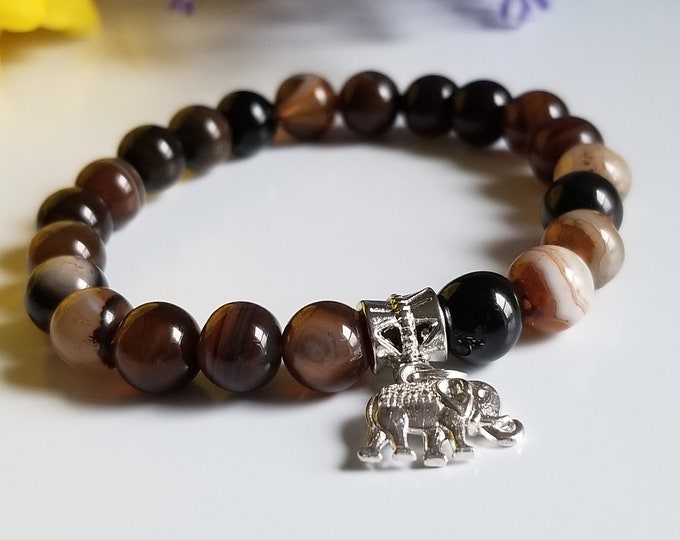 Dark Coffee Agate Bracelet, 8 mm Bead