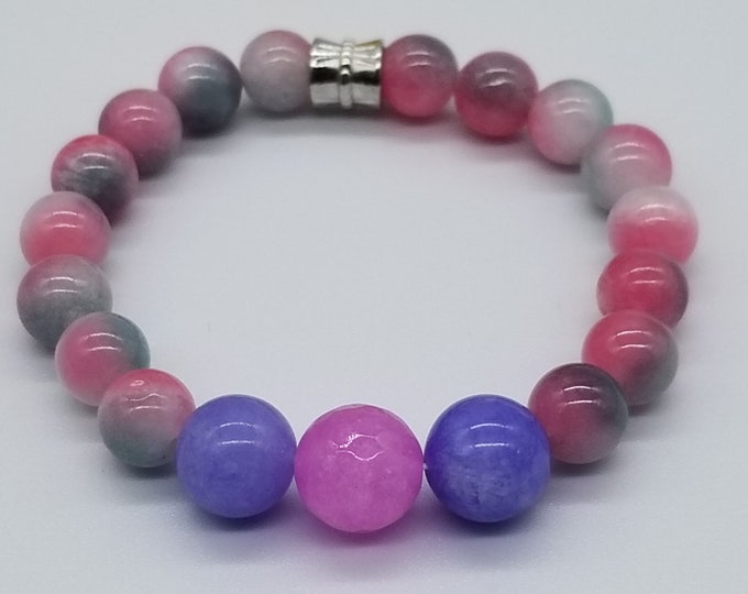 Natural Pink Bracelet, Jade, Crystal Quartz and Agate