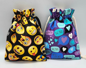 Emoji Love Heart Drawstring Fabric Gift Bag