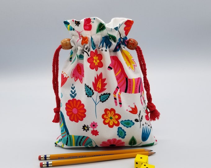 Reusable Fabric Gift Bag with Drawstring, Horse