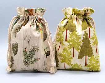 Pine Tree Cotton Drawstring Bag: Reusable Travel Toiletry Bag