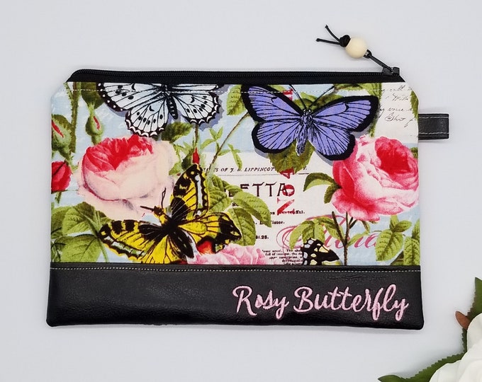 Rose Butterfly Zipper Pouch