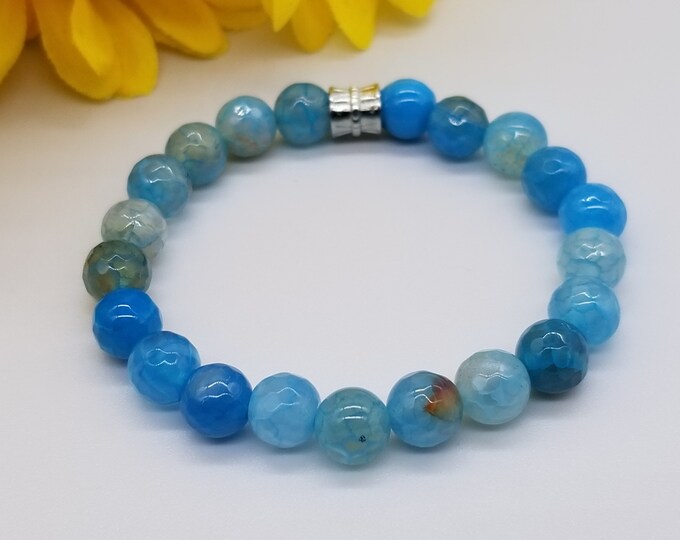 Blue Faceted Natural Agate Bracelet