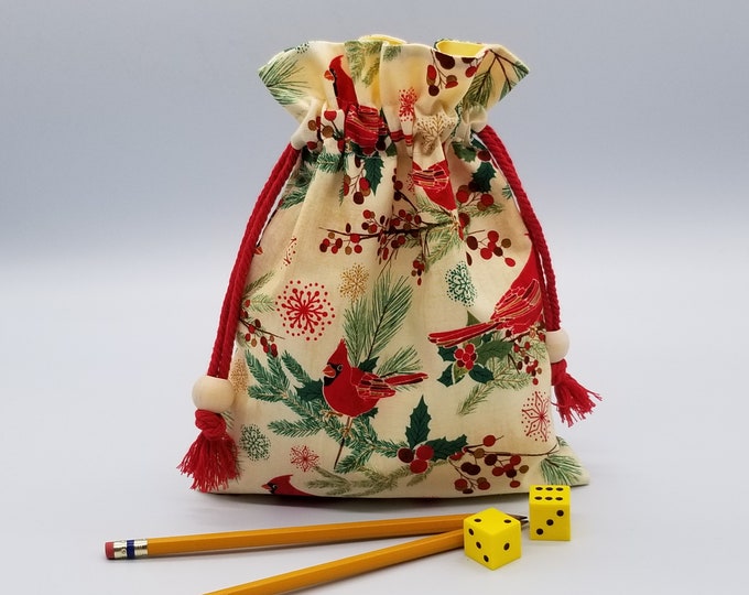 Reusable Fabric Gift Bag, Red Cardinal