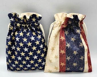 Silver Star Drawstring Fabric Gift Bag