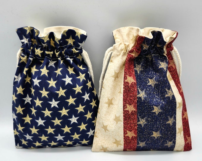 Silver Star Drawstring Fabric Gift Bag