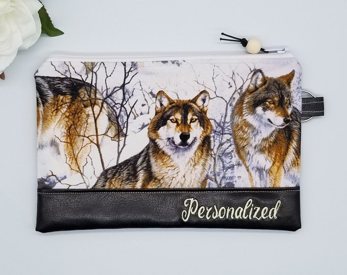 Brown Wolf Zipper Pouch