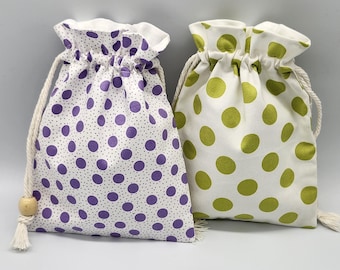 Green Purple Polka dot Drawstring Fabric Bag