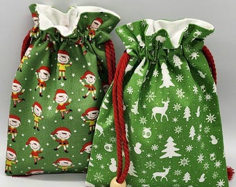 Green Christmas Drawstring Fabric Gift Bag