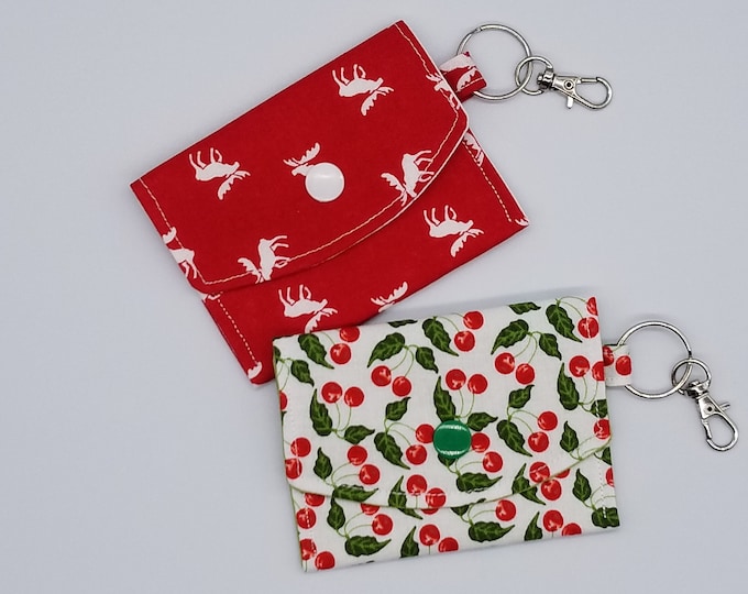 Red Cherry and Deer Wallet Keychains/ gift card bag