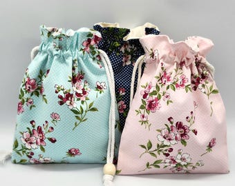 Floral Cotton Drawstring Gift Bag