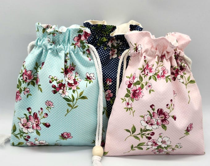Floral Cotton Drawstring Gift Bag