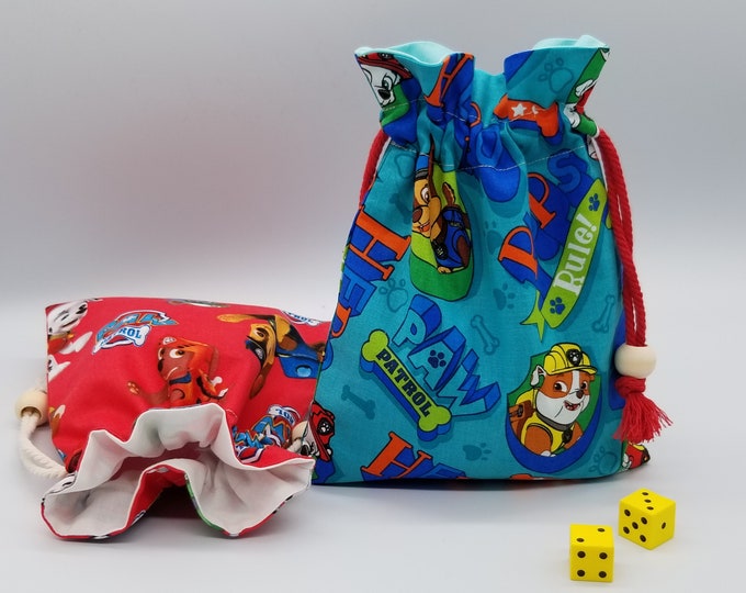 Reusable Fabric Gift Bag, Green and Red Dog Pouch