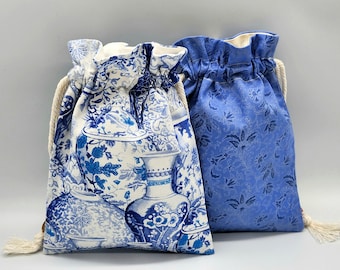 Blue Flower Vase Drawstring Fabric Gift Bag