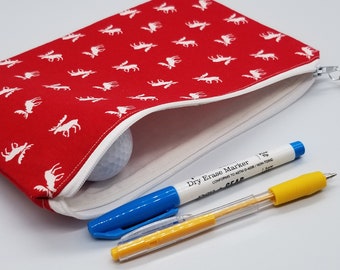 Christmas Zipper Pouch: Red Moose Cotton Toiletry Bag, Handmade in Texas