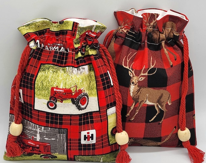 Christmas Plaid Drawstring Fabric Gift Bag