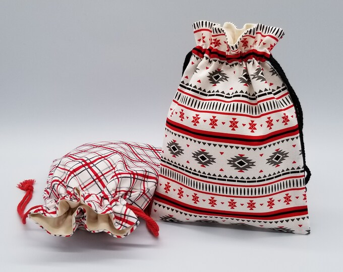 Vintage Red & White Drawstring Bag