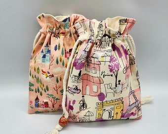 Paris Vintage Drawstring Fabric Gift Bag