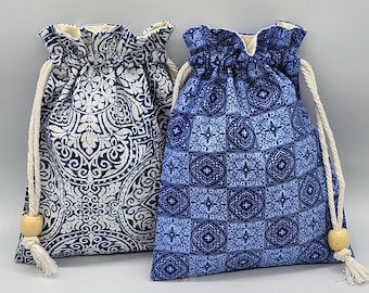 Blue Vintage Drawstring Fabric Gift Bag