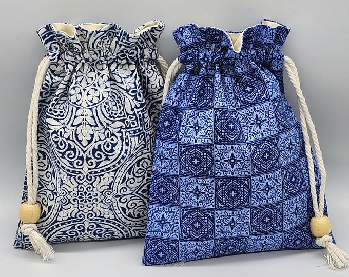 Blue Vintage Drawstring Fabric Gift Bag