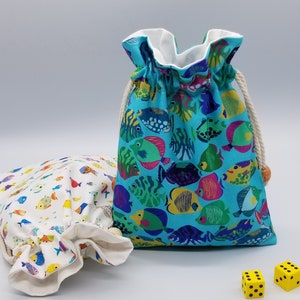 Fish Fabric Drawstring Bag: Cotton Toy, Jewelry, Travel Bag - Made in Texas USA
