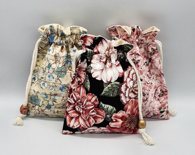 Flower Drawstring Fabric Bag