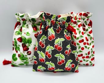 Cherry Strawberry Drawstring Fabric Gift Bag